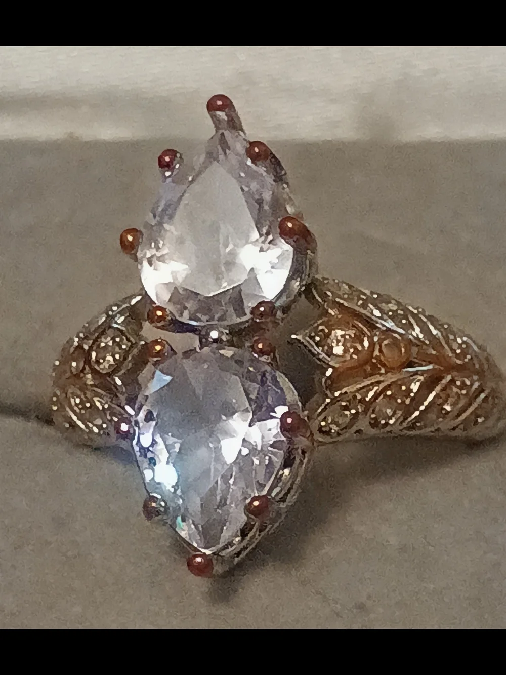 Elegant Teardrop Double Stone Ring in White Crystal and Gold
